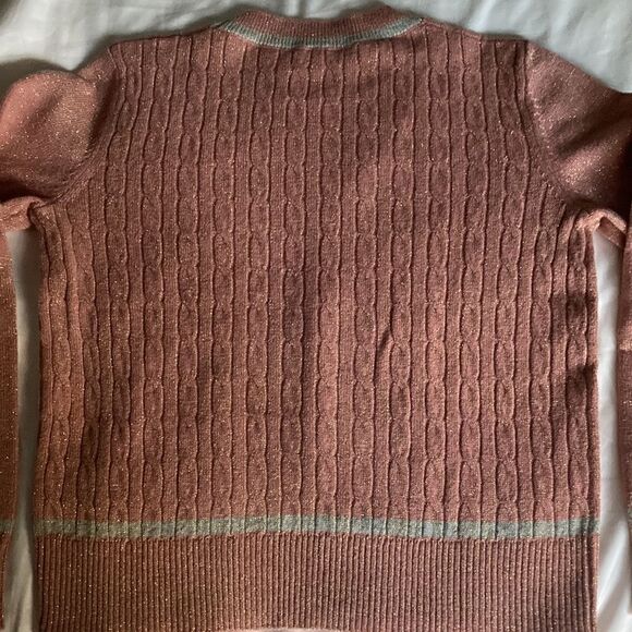 Bonpoint NWOT Girls Cable Knit Pullover Sweater with Gold Metallic Thread. - Picture 5 of 7